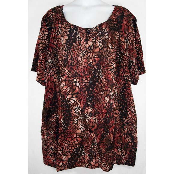 NEW Roaman's 36W Angelina Animal Print Crinkle Crepe Short Sleeve Tunic Top - Picture 3 of 12